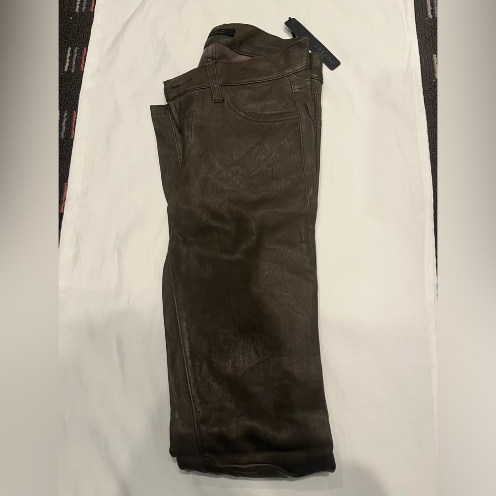 NWT J BRAND LAMB LEATHER Skinny Jeans pants zipper 24 Olive Green